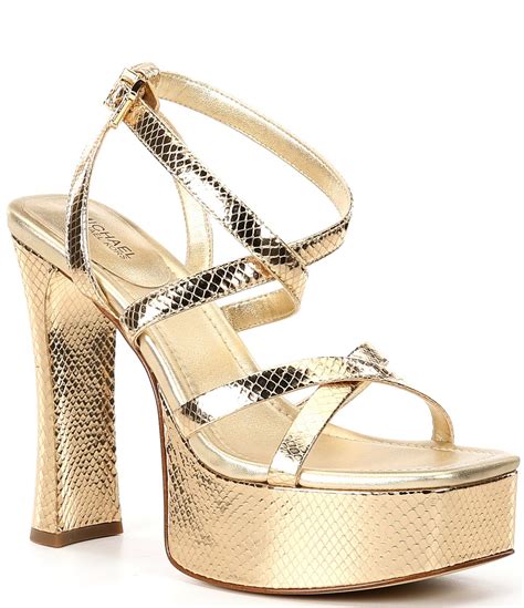 michael kors gold snake print platform sandals|Paola Metallic Snake Embossed Leather Platform Sandal.